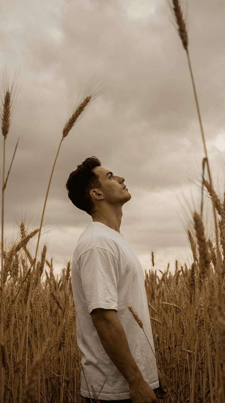 Outdoor Field Photoshoot With Wheat Crops And Soft Overcast Sky