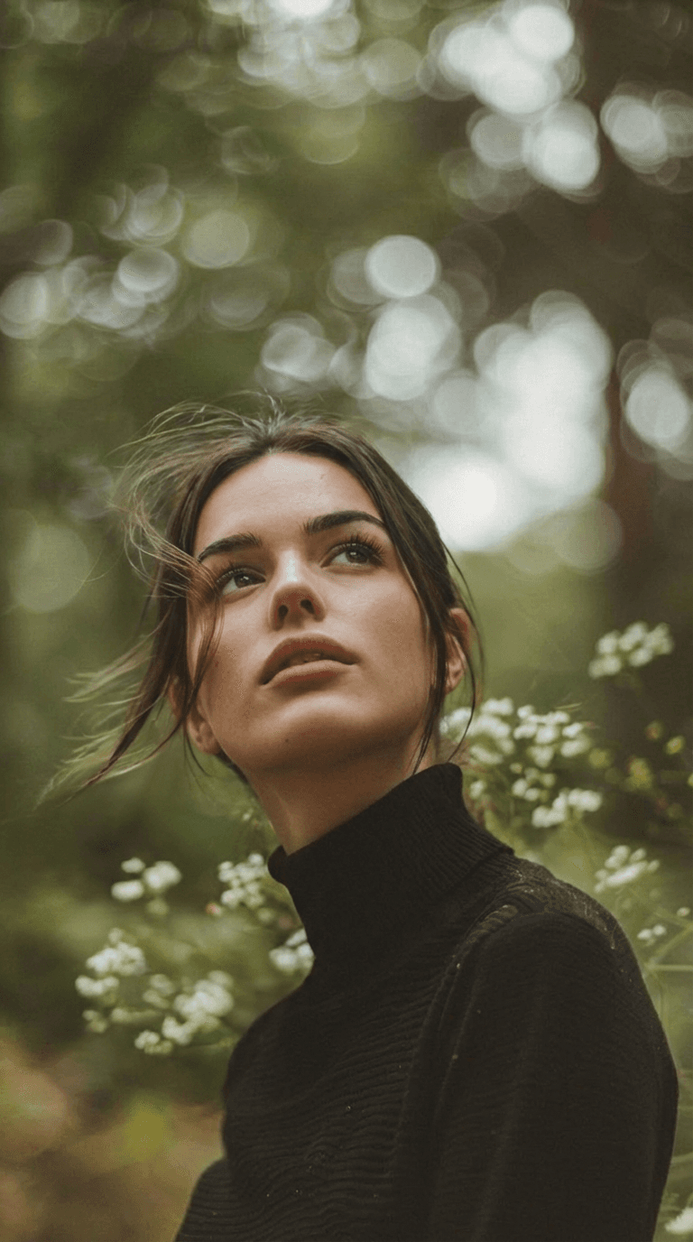 Moody Forest Editorial Portrait With Soft Bokeh And Natural Light