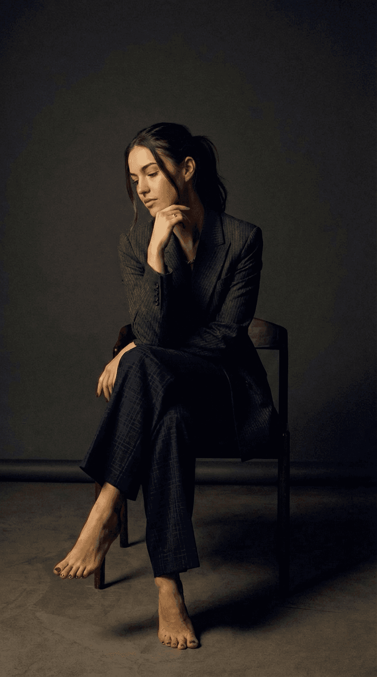Moody Studio Editorial Portrait With Seated Pose And Soft Shadow Lighting