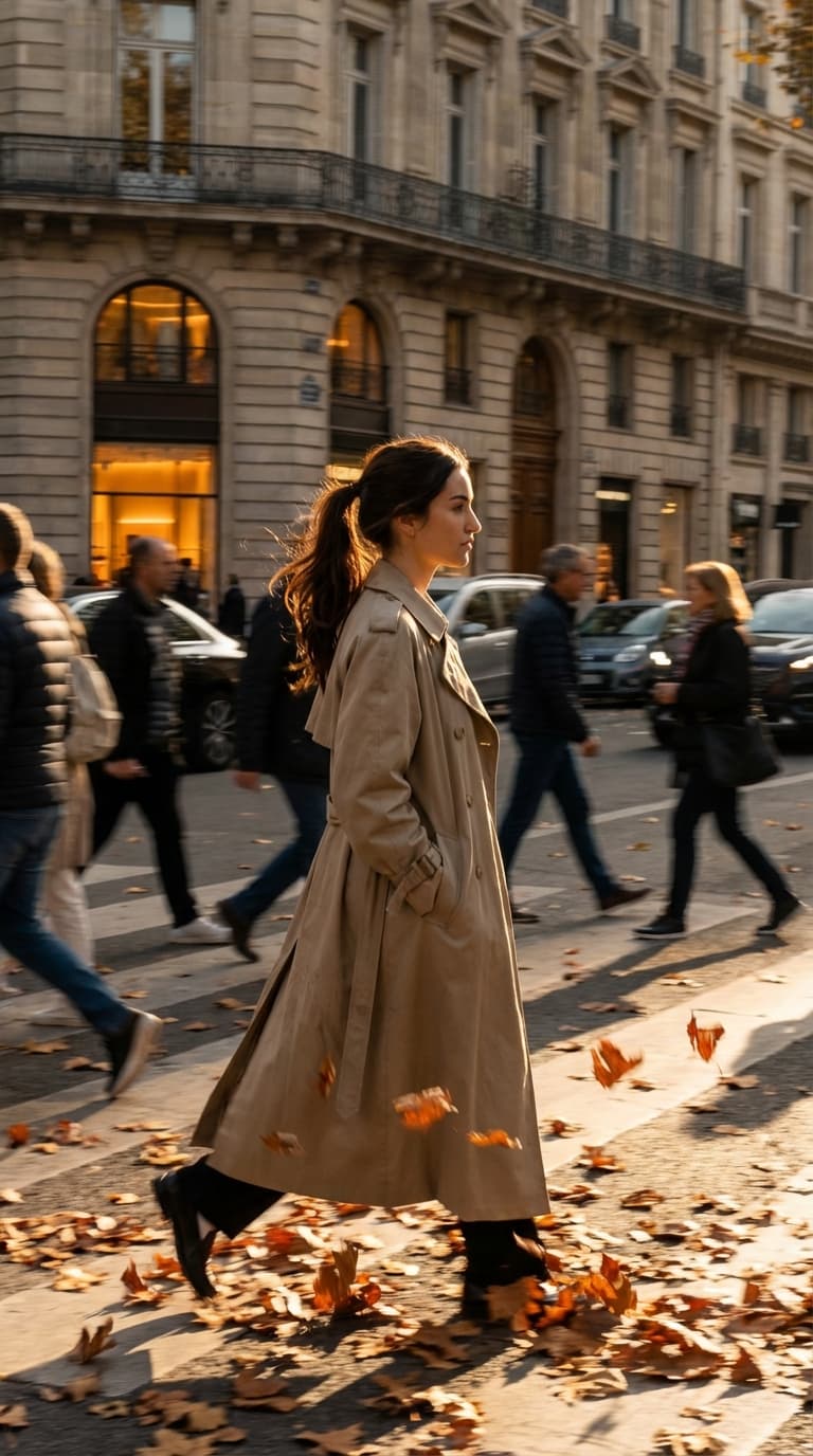 Elegant Autumn Fashion in Motion on City Streets