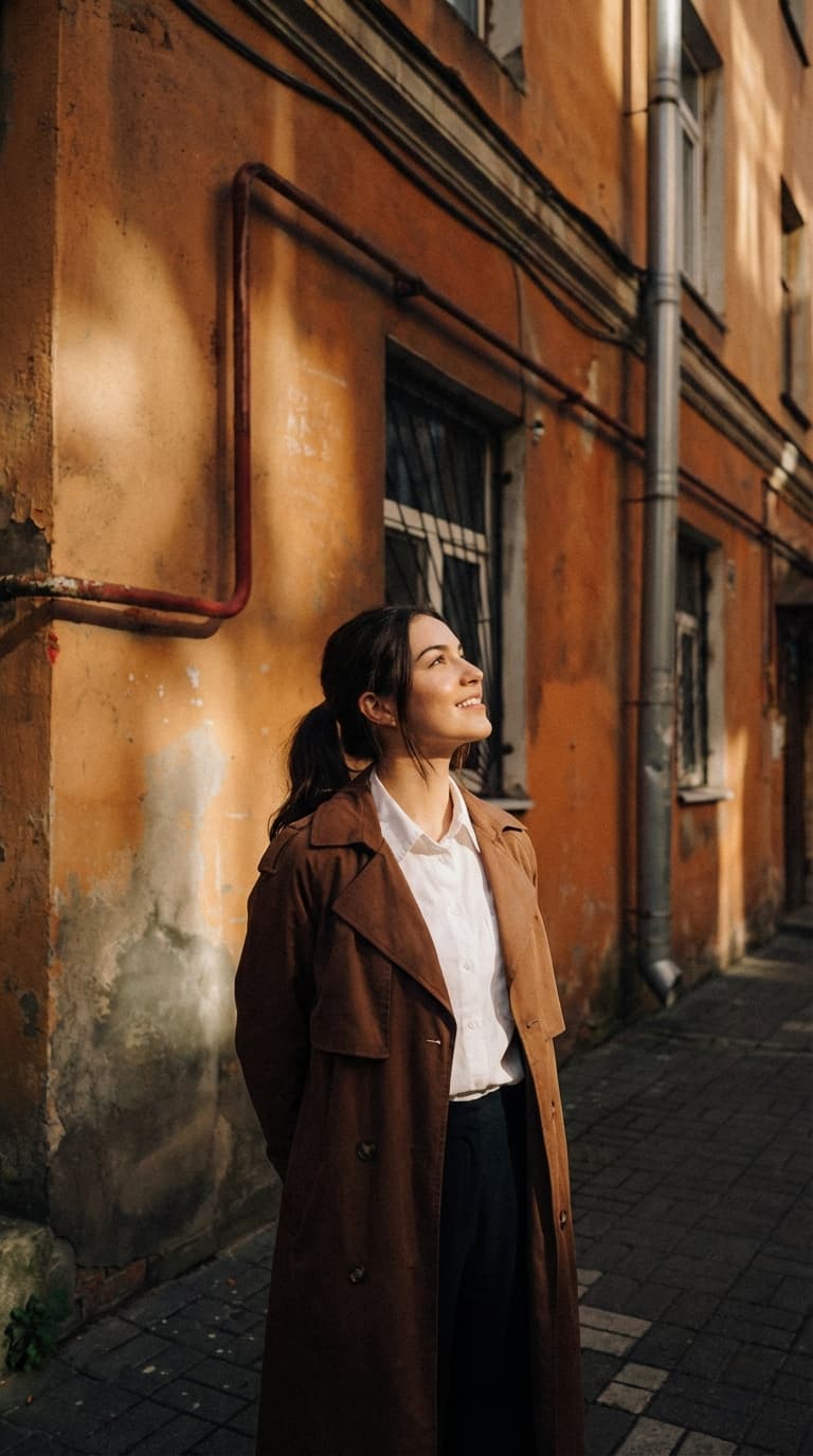 Urban Chic Portrait in Sunlit Alleyway