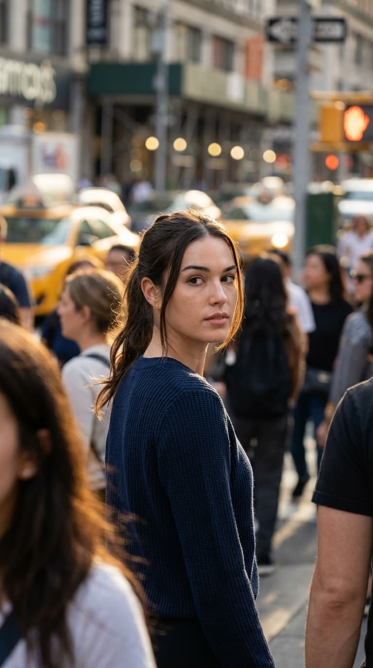 Captivating Urban Portrait Among the Crowd